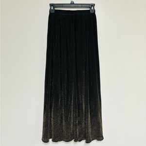 Vintage Prophecy black gold metallic maxi zipper pleated waist skirt size 4